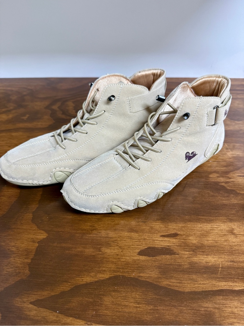 Men's Beige Suede Mid-Top Cushioned Sneakers
